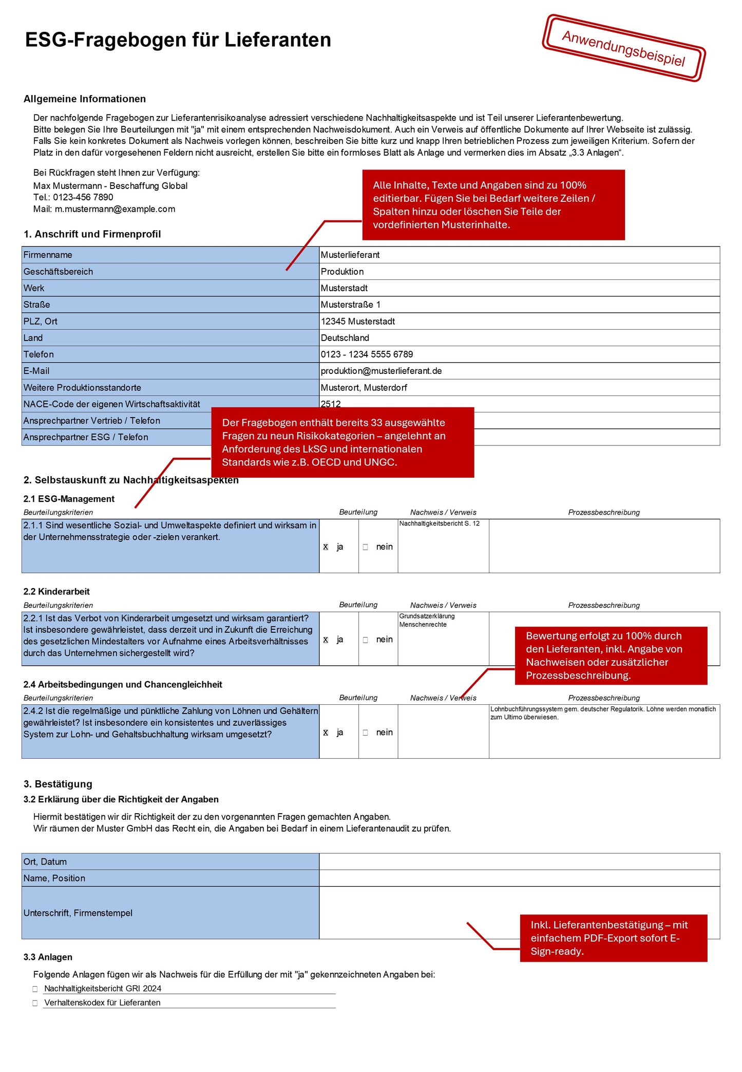 ESG Fragebogen Lieferanten - Vorlage & Tool