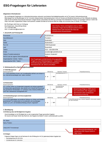 ESG Fragebogen Lieferanten - Vorlage & Tool